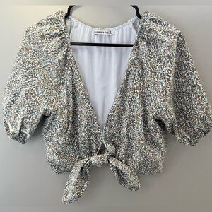 Abercrombie & Fitch Floral Linen Tie-Front Top